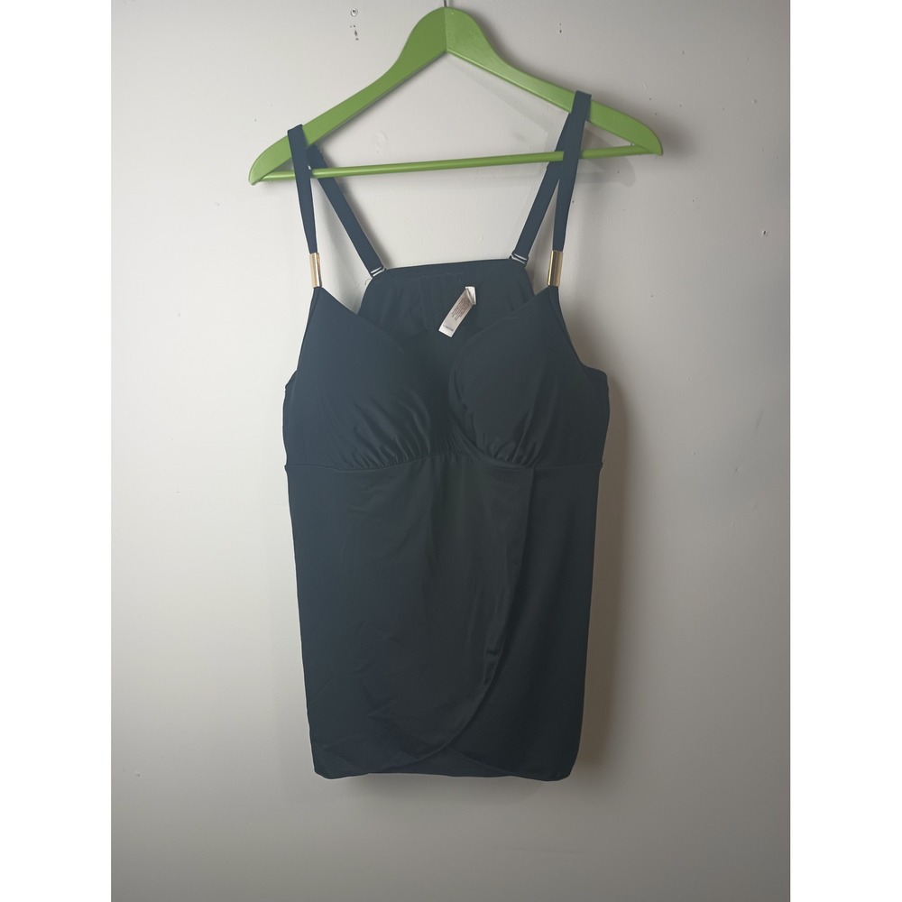 Swim by Cacique Black Underwire Tankini Top Gold Hardware 42D